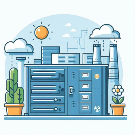 Factory in flat style. Vector illustration of factory in flat style.のイラスト素材
