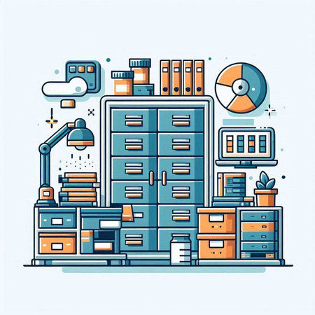 Flat line design modern vector illustration concept of warehouse, storage, distribution.のイラスト素材