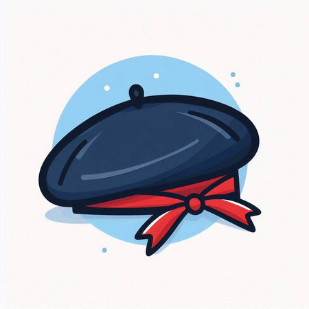 Illustration of a hat with a red ribbon on a white backgroundのイラスト素材
