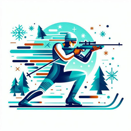 Winter sports. Athlete skiing with a gun. Vector illustration.のイラスト素材