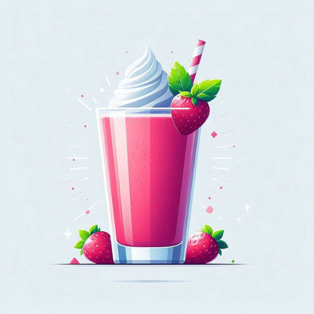 strawberry milkshake with whipped cream, vector illustration.のイラスト素材