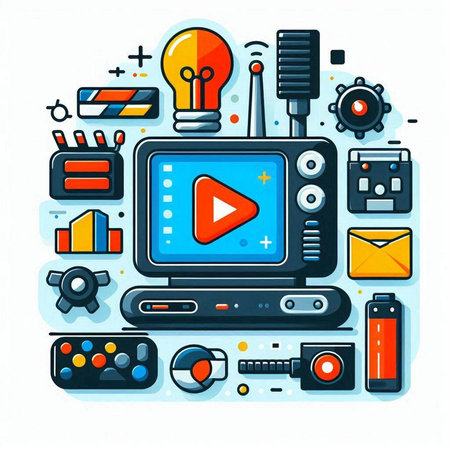 Video editing flat icons set. Video editing concept. Vector illustration.のイラスト素材