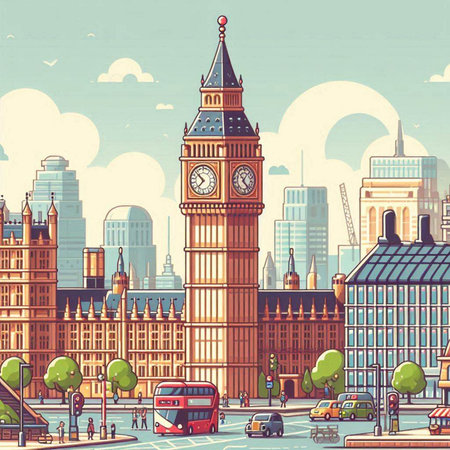 Big Ben and Houses of Parliament in London, UK. Vector illustrationのイラスト素材