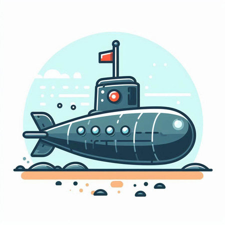 Submarine. Vector illustration in flat cartoon style on white background.のイラスト素材