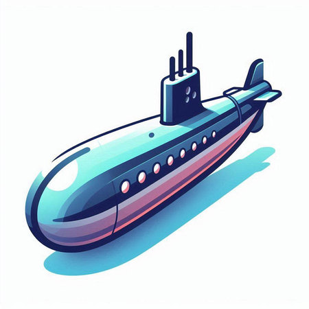 Submarine in blue color on a white background. Vector illustration.のイラスト素材