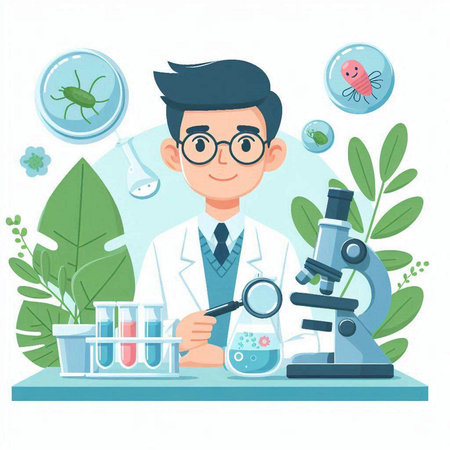 Scientist working in the laboratory. Vector illustration in flat style.のイラスト素材
