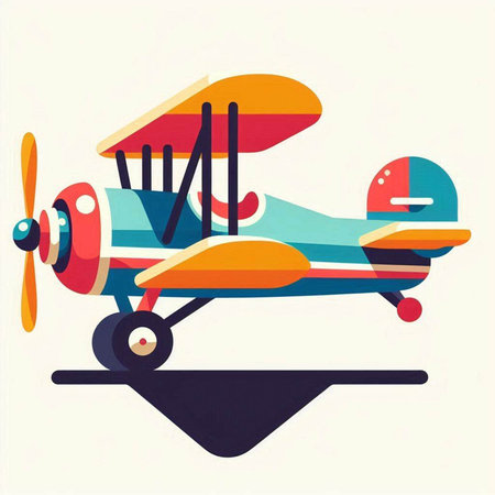 Airplane vector illustration in flat design style. Vintage aircraft with propeller.のイラスト素材