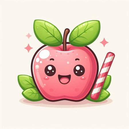 Cute cartoon apple fruit character with happy face and smiling face.のイラスト素材