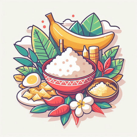 Vector illustration of Thai traditional food. Vector illustration of Thai food.のイラスト素材