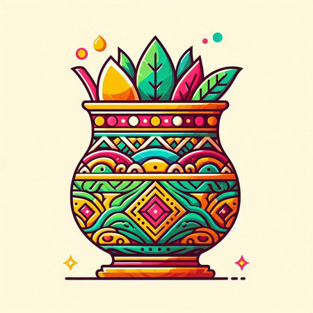 Colorful vector illustration of vase with floral ornament. Doodle style.のイラスト素材