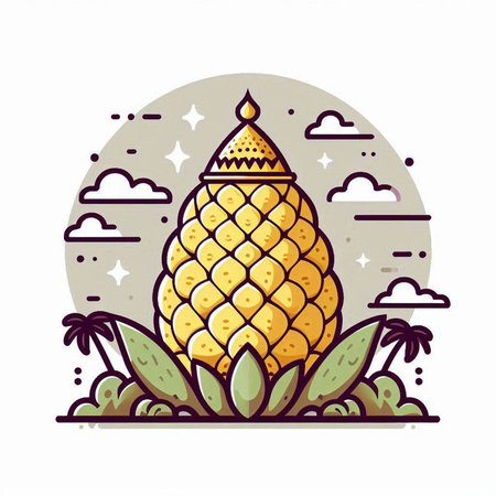 Pineapple icon in line art style. Vector illustration on white background.のイラスト素材