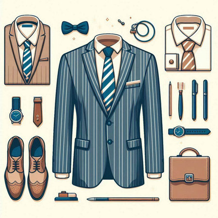 Set of men's clothing and accessories. Vector illustration in retro style.のイラスト素材
