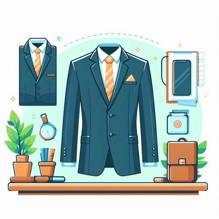 Vector illustration of a man's suit in a flat design style.のイラスト素材