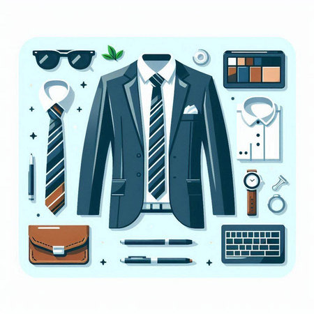 Vector illustration of a man's suit and accessories in a flat styleのイラスト素材