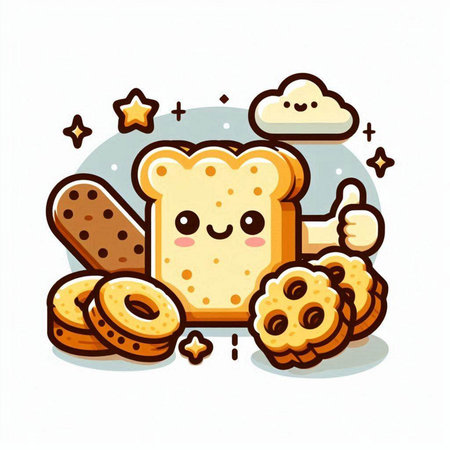 Cute cartoon bread character. Vector illustration isolated on white background.のイラスト素材