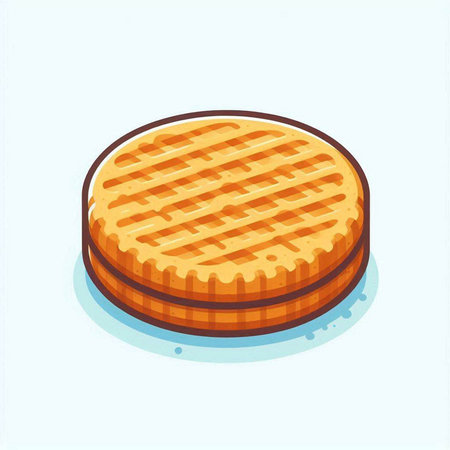 Illustration of a round biscuit cake on a light blue backgroundのイラスト素材