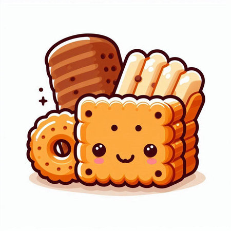 Cute cartoon vector illustration of a cookie. Isolated on white background.のイラスト素材