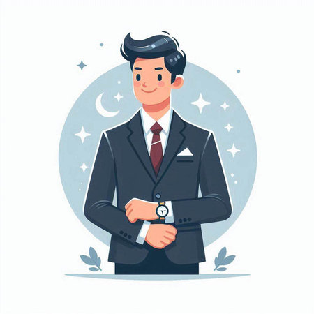 Businessman in a suit with a watch. Vector illustration in cartoon style.のイラスト素材