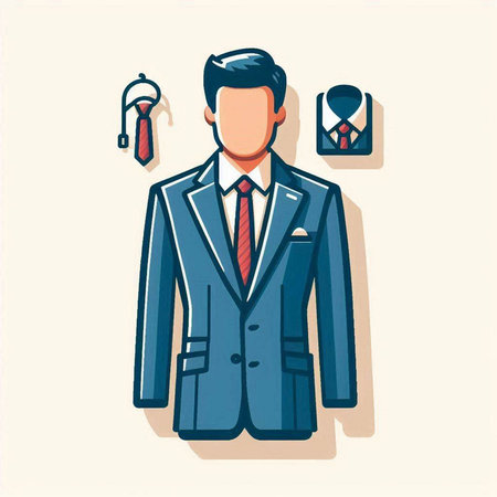 Businessman with tie and icons. Vector illustration in flat style.のイラスト素材