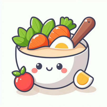 Cute bowl of oatmeal with salmon and egg. Vector illustration.のイラスト素材