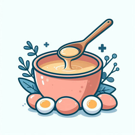 Spoon with honey and eggs. Vector illustration in cartoon style.のイラスト素材