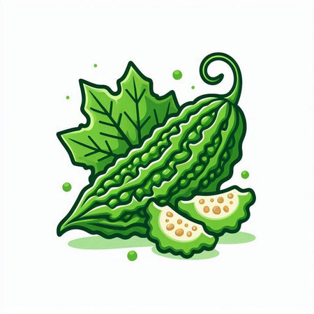 Bitter gourd icon isolated on white background. Vector illustration.のイラスト素材
