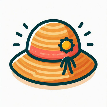 Vintage summer hat. Hand drawn vector illustration in cartoon style.のイラスト素材