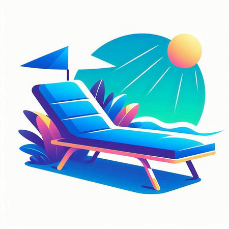 Illustration of sun lounger on the beach, vector illustrationのイラスト素材