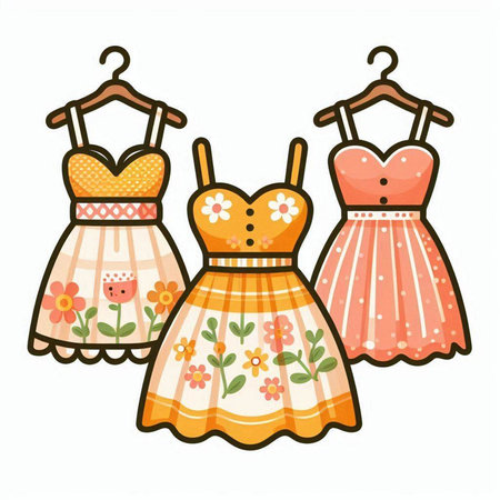 Fashionable women's dresses with floral ornament. Vector illustration.のイラスト素材