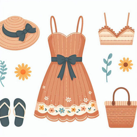 Set of summer clothes and accessories. Vector illustration in flat style.のイラスト素材