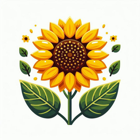 Sunflowers and leaves icon. Natural floral plant and garden theme. Isolated design. Vector illustrationのイラスト素材