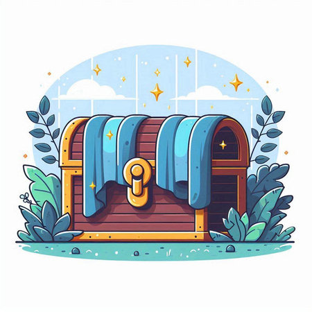 Wooden chest with a lock. Vector illustration in cartoon style.のイラスト素材