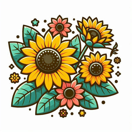 Sunflowers on white background. Vector illustration for your design.のイラスト素材