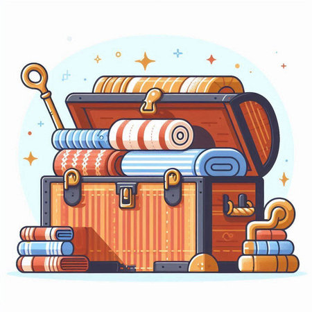 Treasure chest with towels and keys. Vector illustration in cartoon styleのイラスト素材
