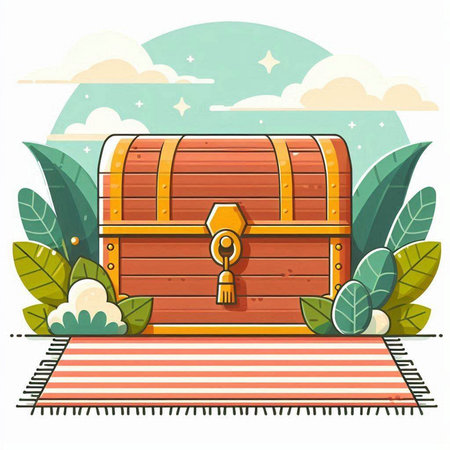 Treasure chest with a key in the middle. Vector illustration.のイラスト素材