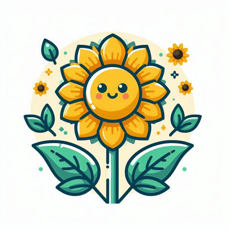 Cute sunflower icon. Vector illustration in cartoon flat style.のイラスト素材