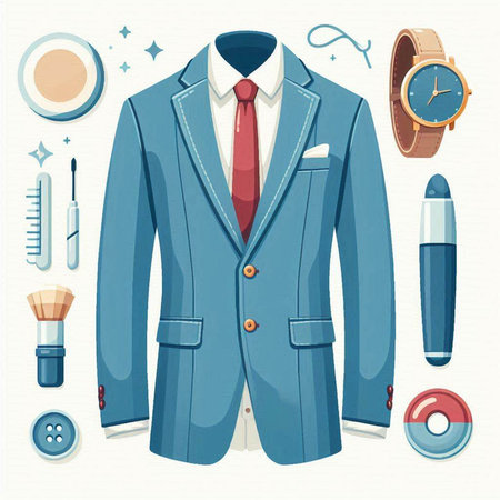 Vector illustration of a man's suit and accessories. Men's clothing.のイラスト素材