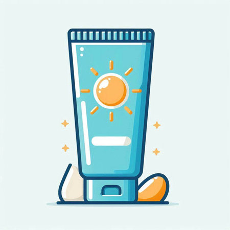 Sunscreen in tube. Vector illustration in flat cartoon style on blue background.のイラスト素材
