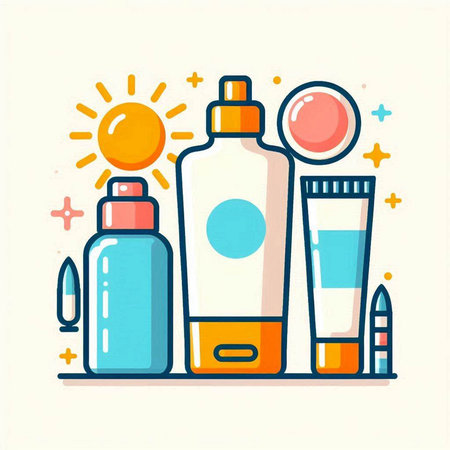 Cosmetic bottles and tubes. Vector illustration in flat line style.のイラスト素材
