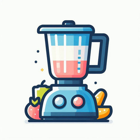 Juicer with smoothie ingredients. Colorful flat vector illustration.のイラスト素材