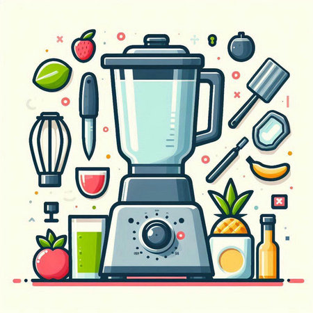 Kitchen blender with different utensils. Flat style vector illustration.のイラスト素材