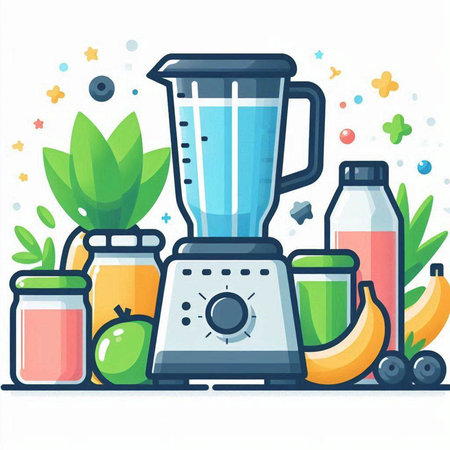 Blender with ingredients for making smoothies. Vector illustration in flat styleのイラスト素材