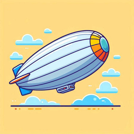 Airship vector illustration. Cartoon airship isolated on yellow background.のイラスト素材