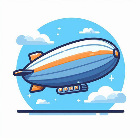 Airship in the sky. Flat style. Vector illustration on a white background.のイラスト素材