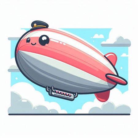 Cartoon airship in the sky. Cute vector illustration.のイラスト素材