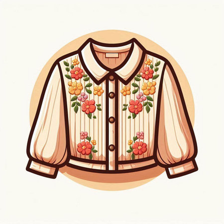 Embroidery on shirt. Vector illustration in retro style.のイラスト素材
