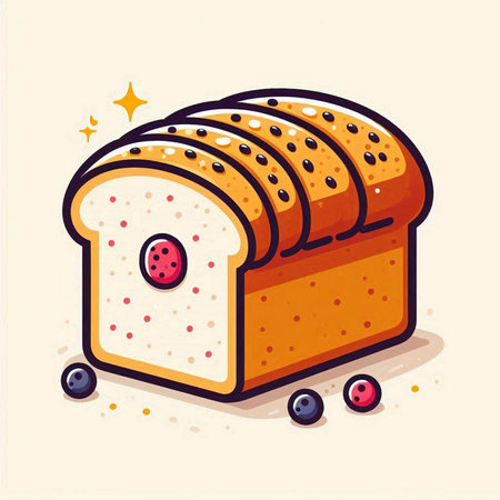 Illustration of a loaf of bread with berries on a light backgroundのイラスト素材