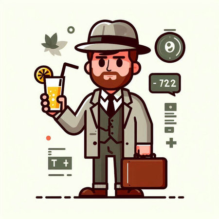 Businessman with a cup of coffee and a briefcase. Vector illustration.のイラスト素材