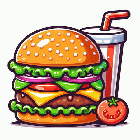Hamburger with a glass of cola. Vector illustration.のイラスト素材