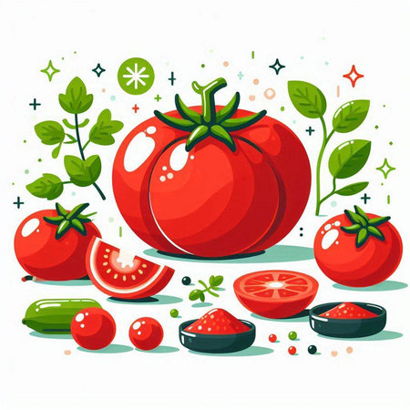 Tomatoes on a white background. Vector illustration. Vegetables.のイラスト素材